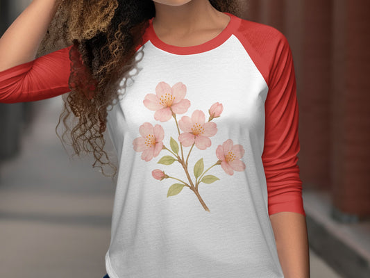 Floral Design Red Sleeves Women's Raglan T-Shirt product type