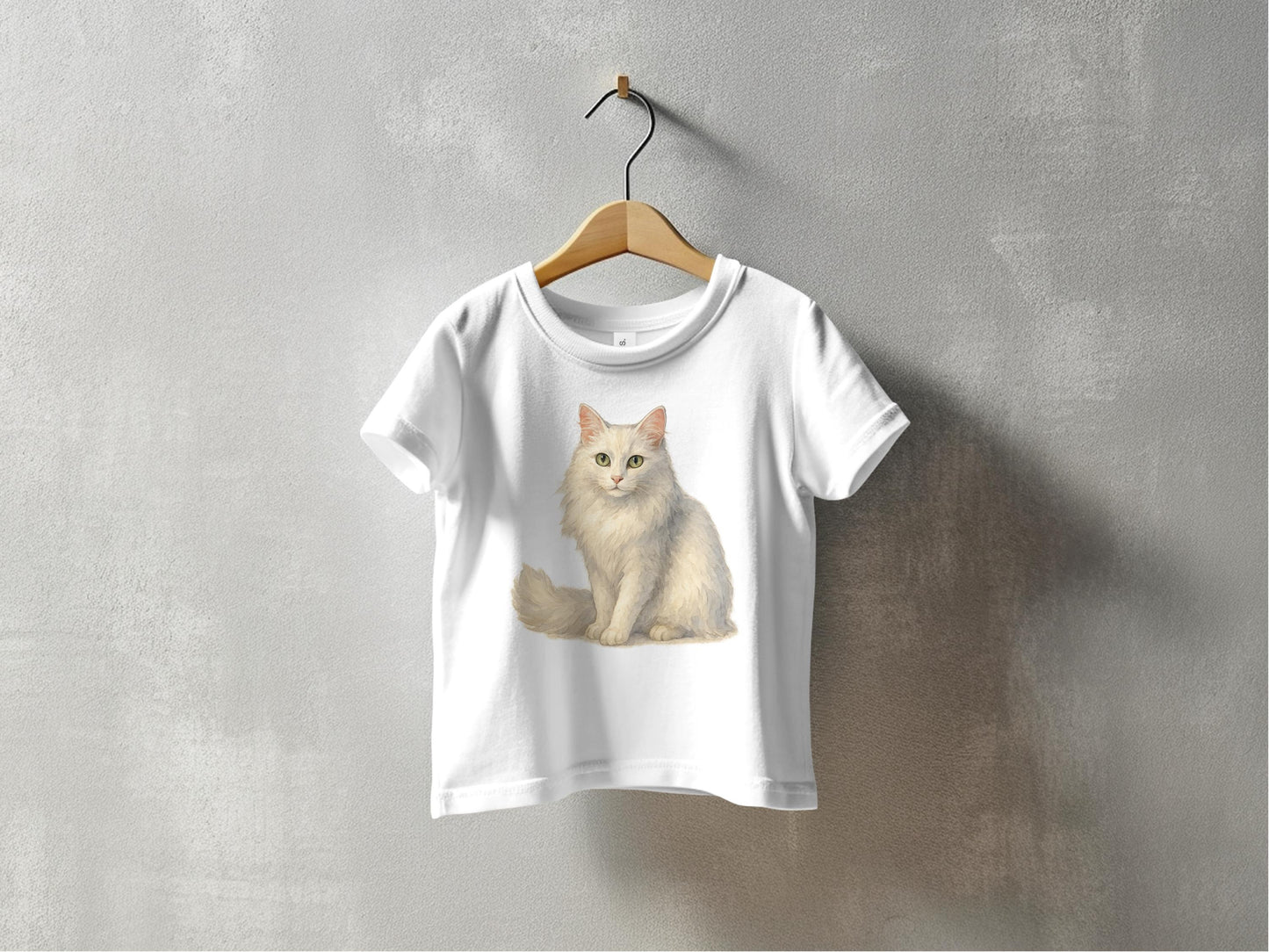Cute Fluffy White Cat Print on Stylish T-Shirt product