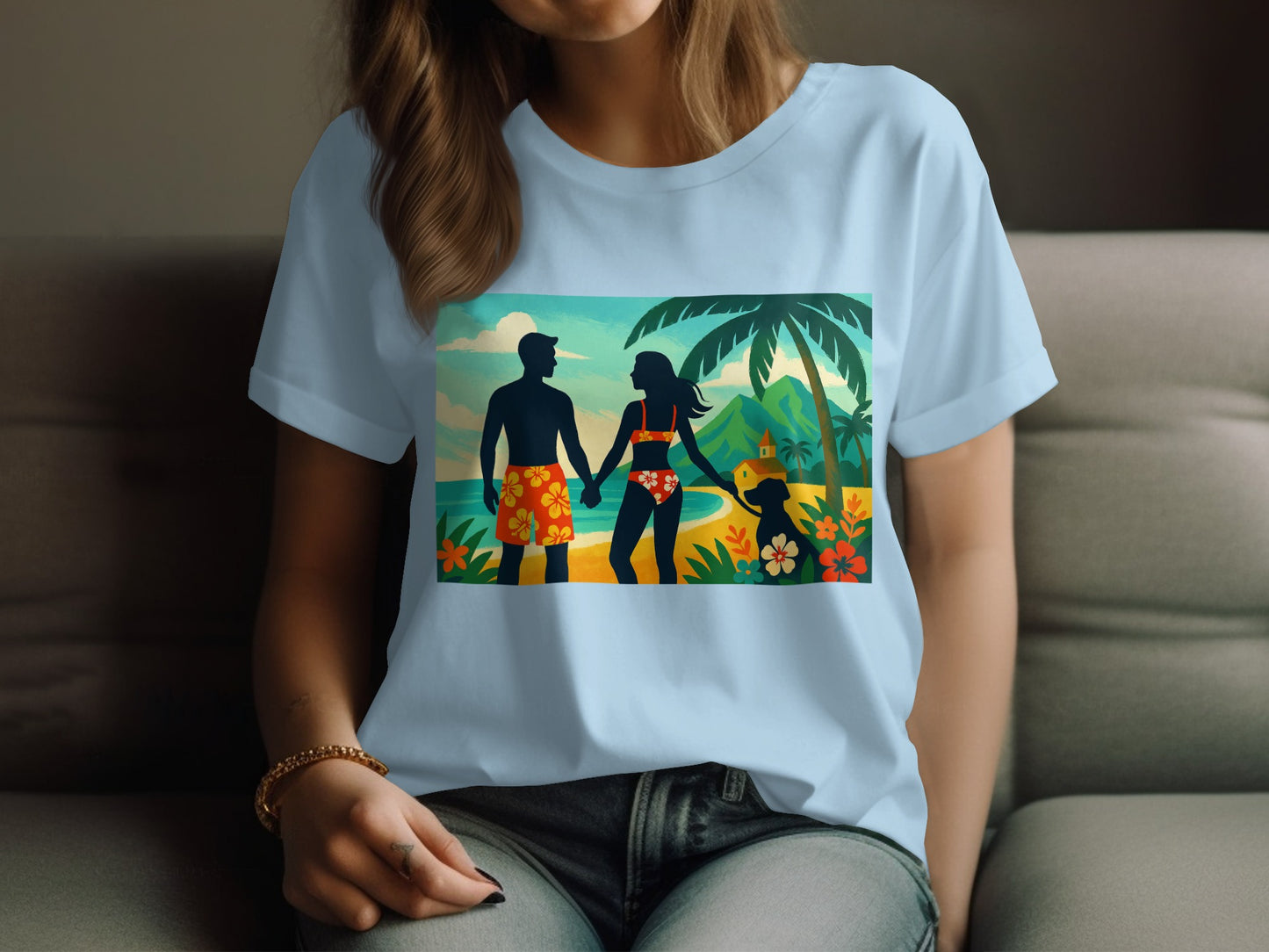 Colorful Family Beach Scene Graphic Tee product