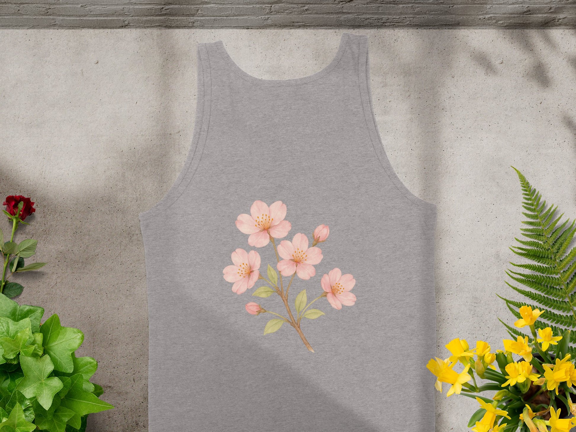Elegant Gray Tank Top with Blooming Floral Design product type