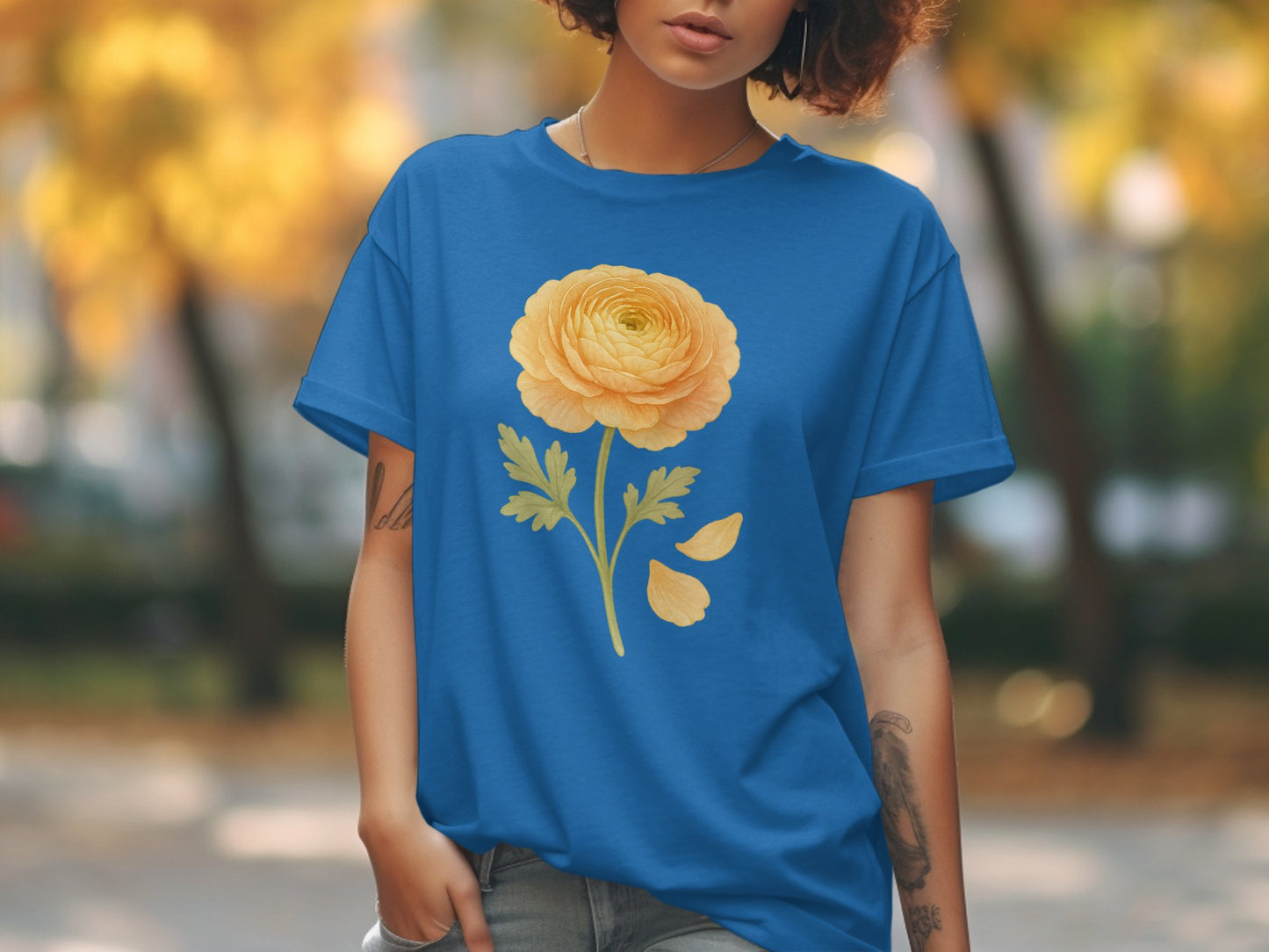 Floral Graphic Yellow Flower Blue T-shirt product type