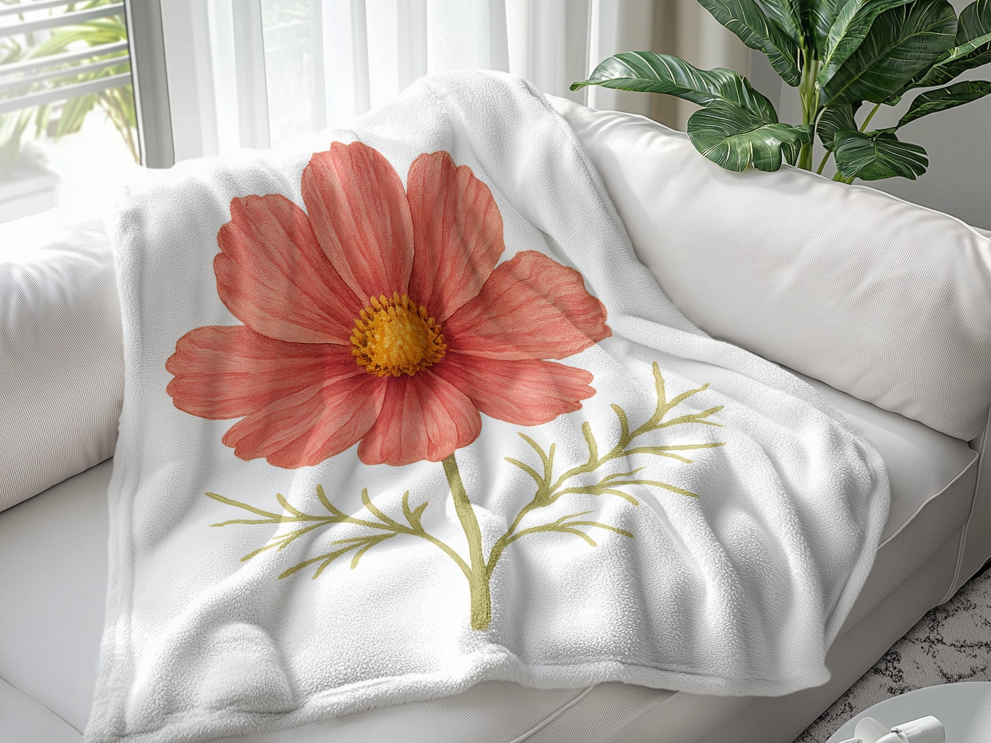Cozy Blanket With Large Red Flower Design product type