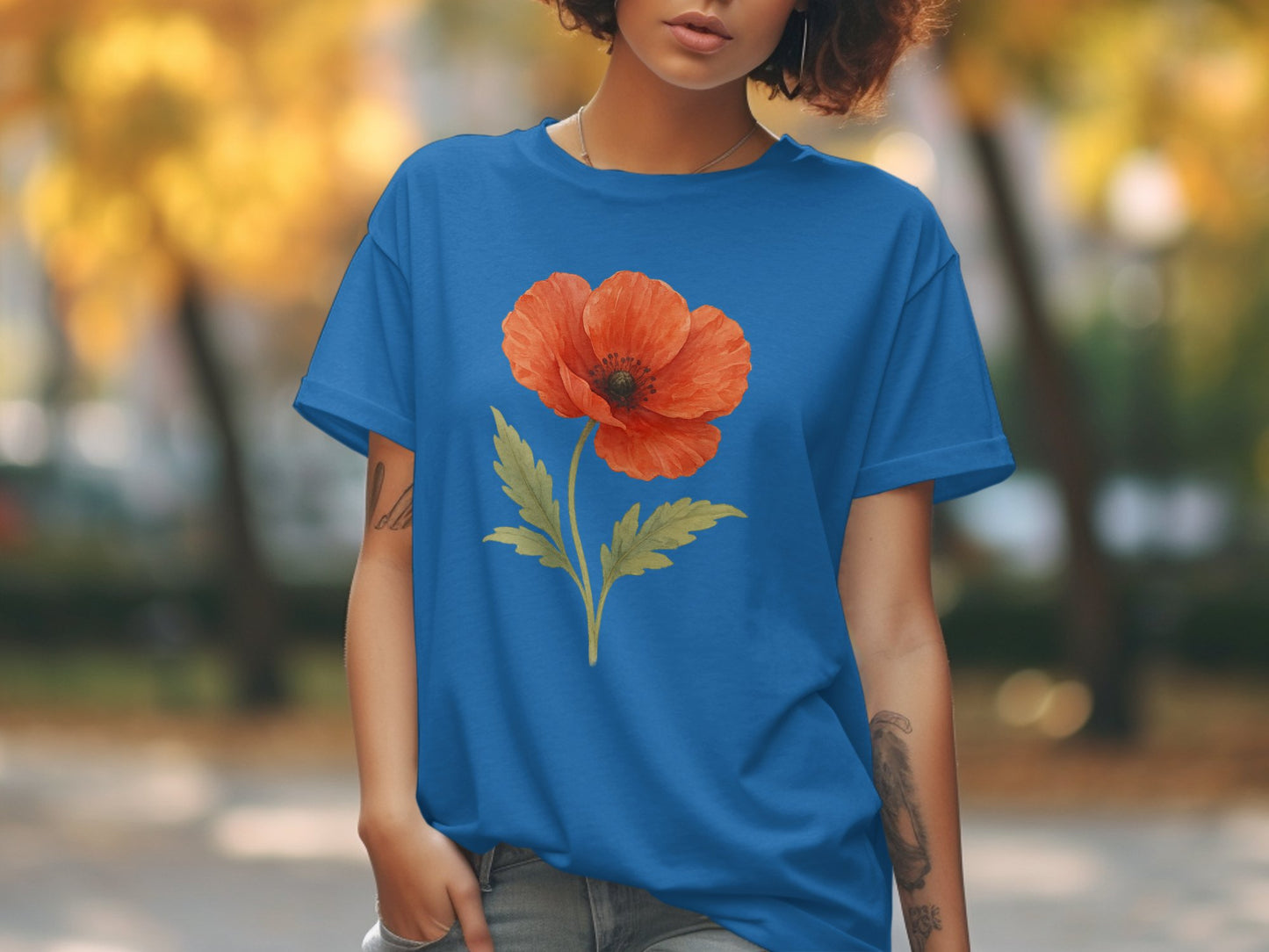 Blue T-shirt with Red Flower Graphic Tee product