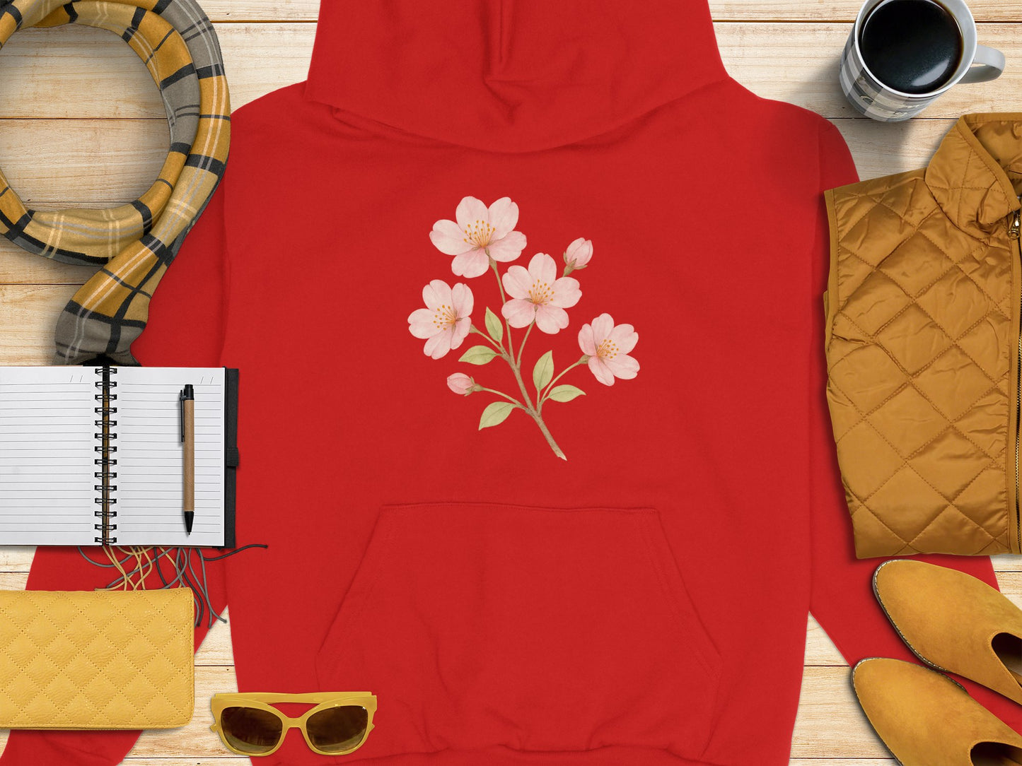 Cozy Red Hoodie with Beautiful Flower Design product type