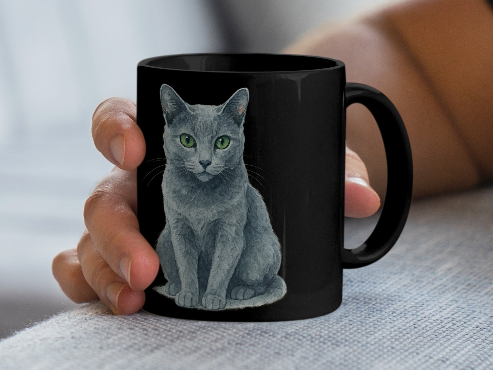 Realistic Gray Cat Design Black Coffee Mug product