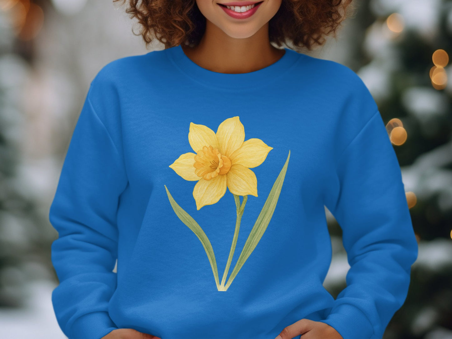Yellow Daffodil Design on Blue Sweatshirt product