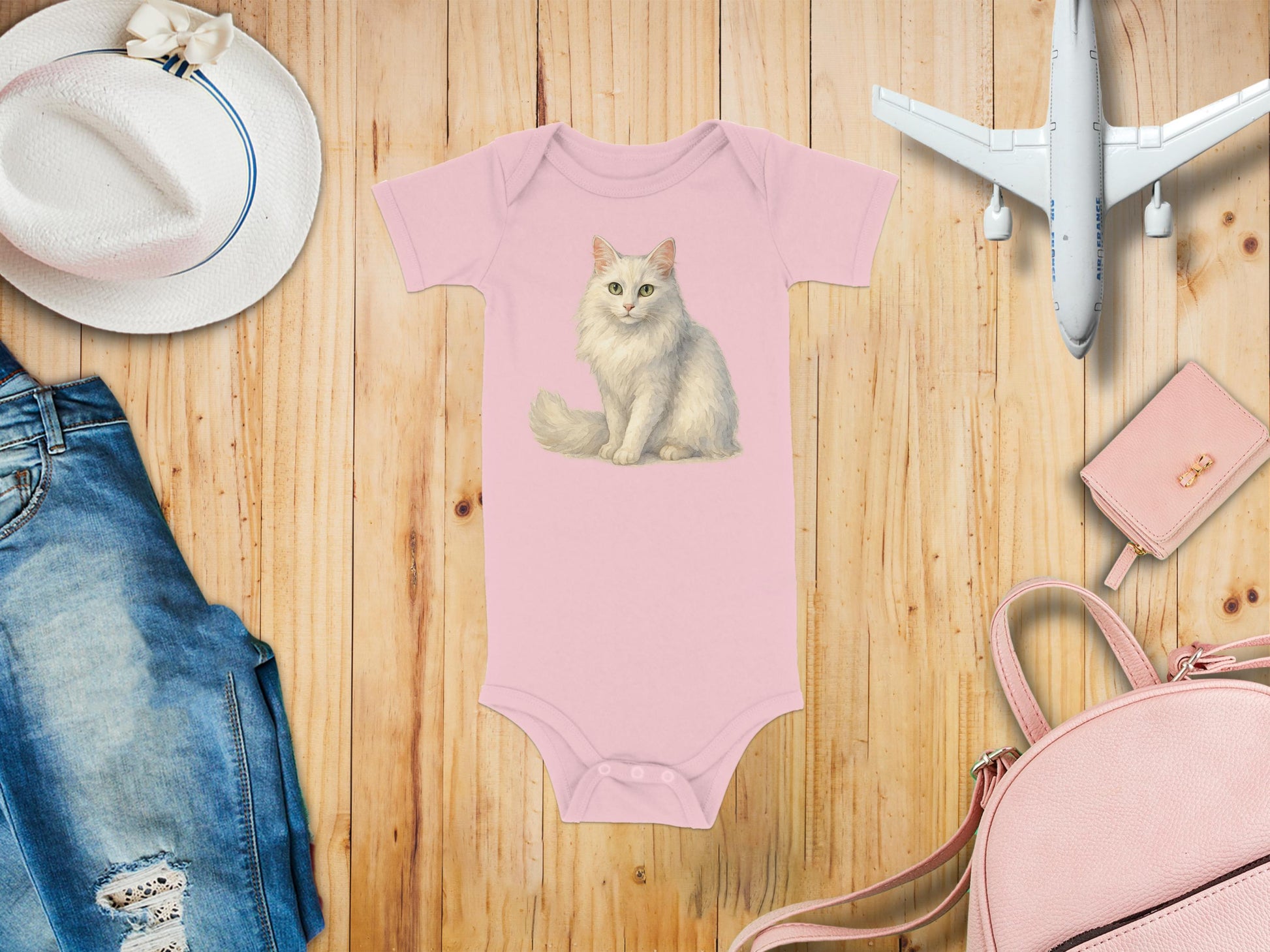 Adorable Cat Design Pink Baby Onesie product type