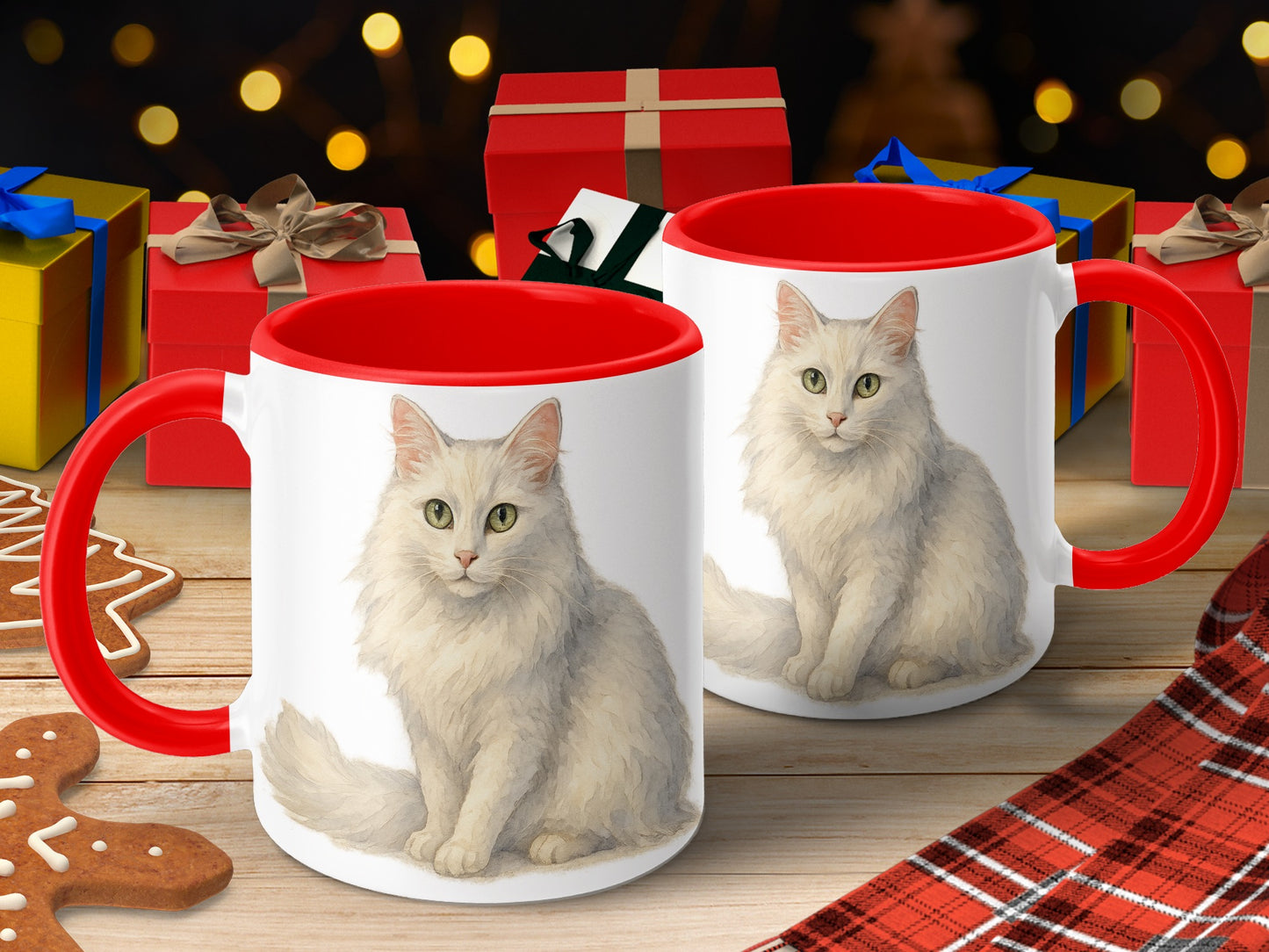 White Cat Red Handle Mug Christmas Gift product