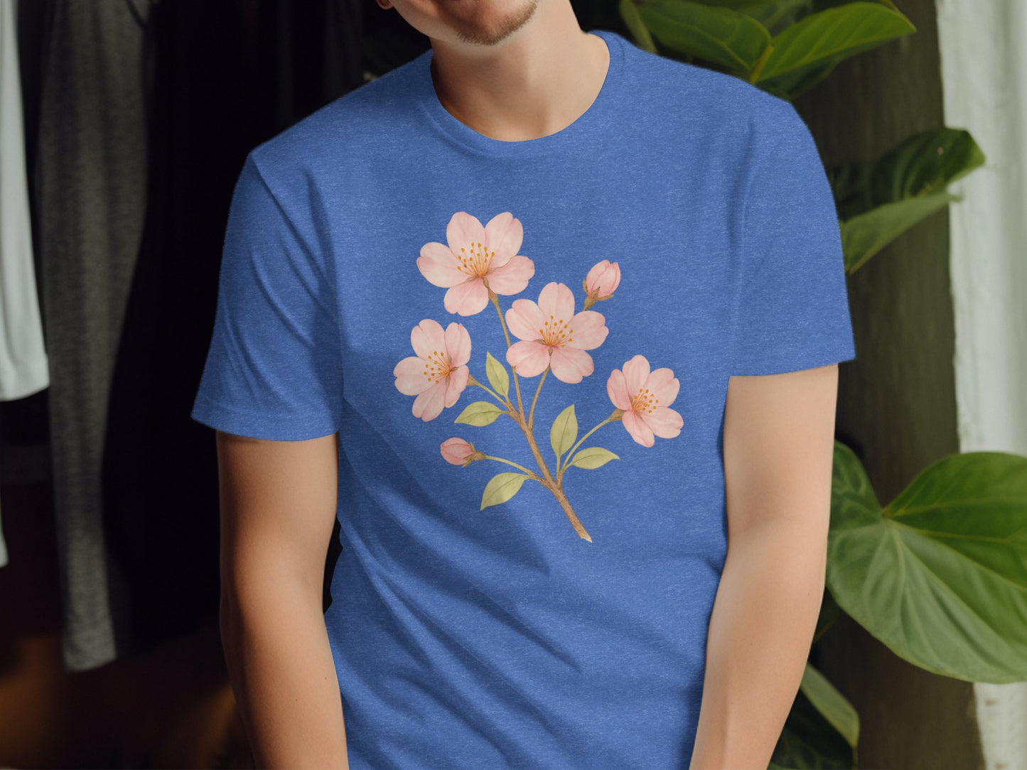 Beautiful Blue T-Shirt Featuring Pink Floral Blossom product