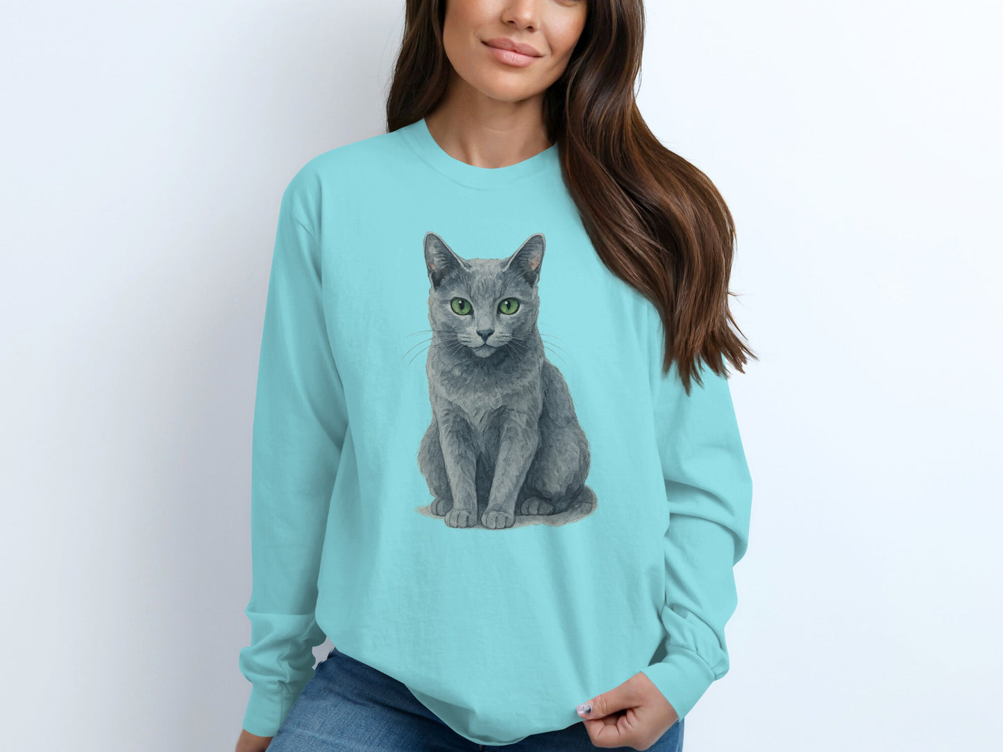 Cute Gray Cat Design Long Sleeve Shirt product