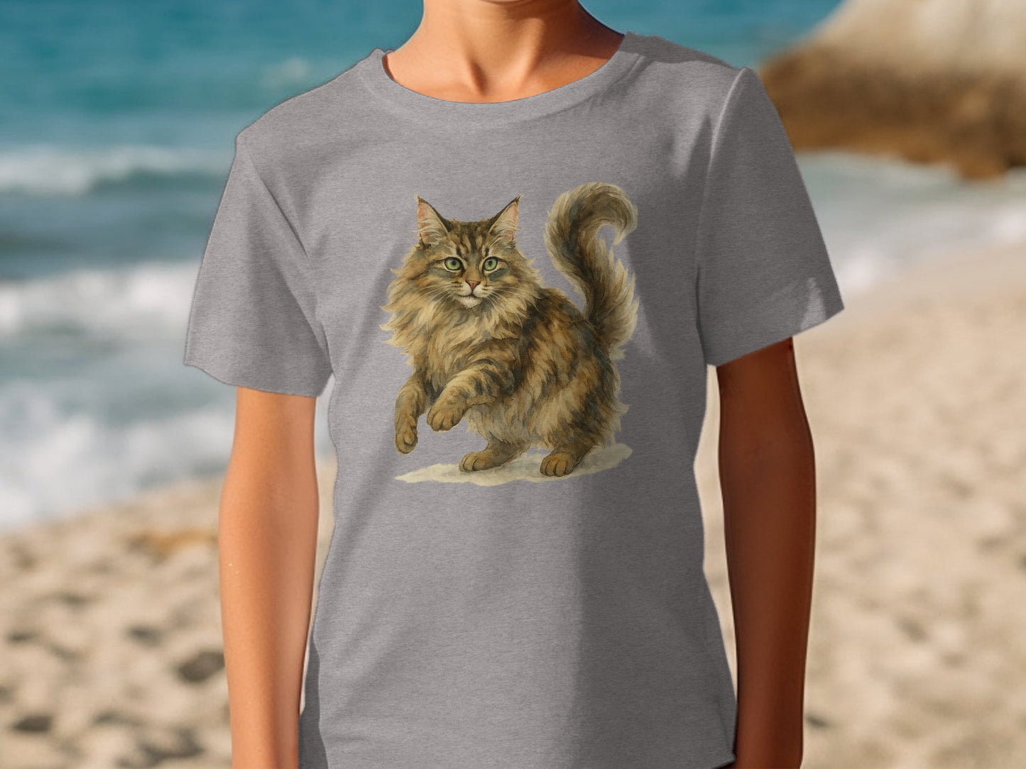 Playful Cat Artwork on Gray T-shirt product