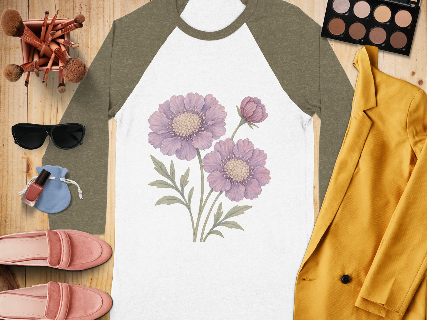 Floral Baseball Shirt with Olive Sleeves Product