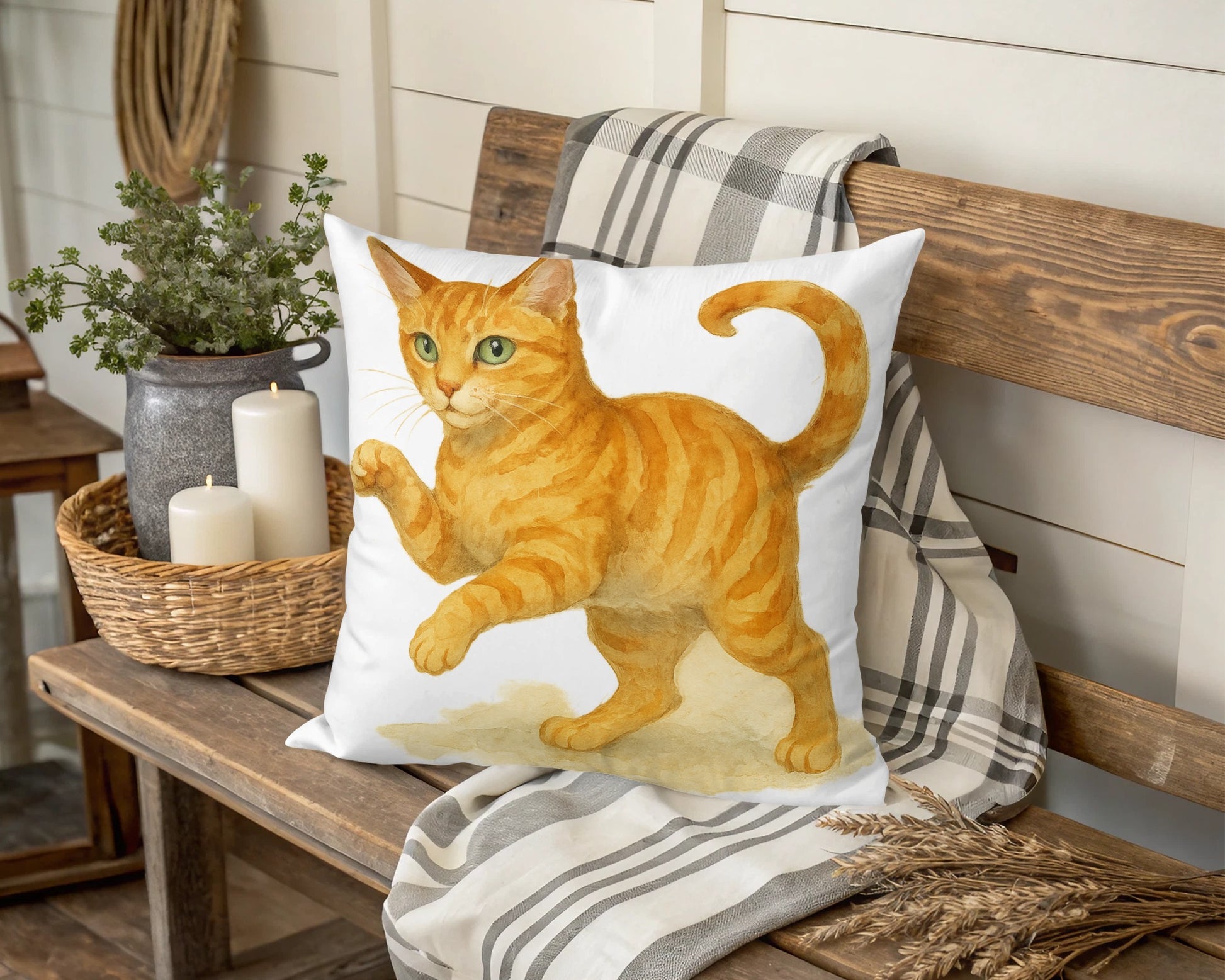 Playful Orange Cat Print Throw Pillow product