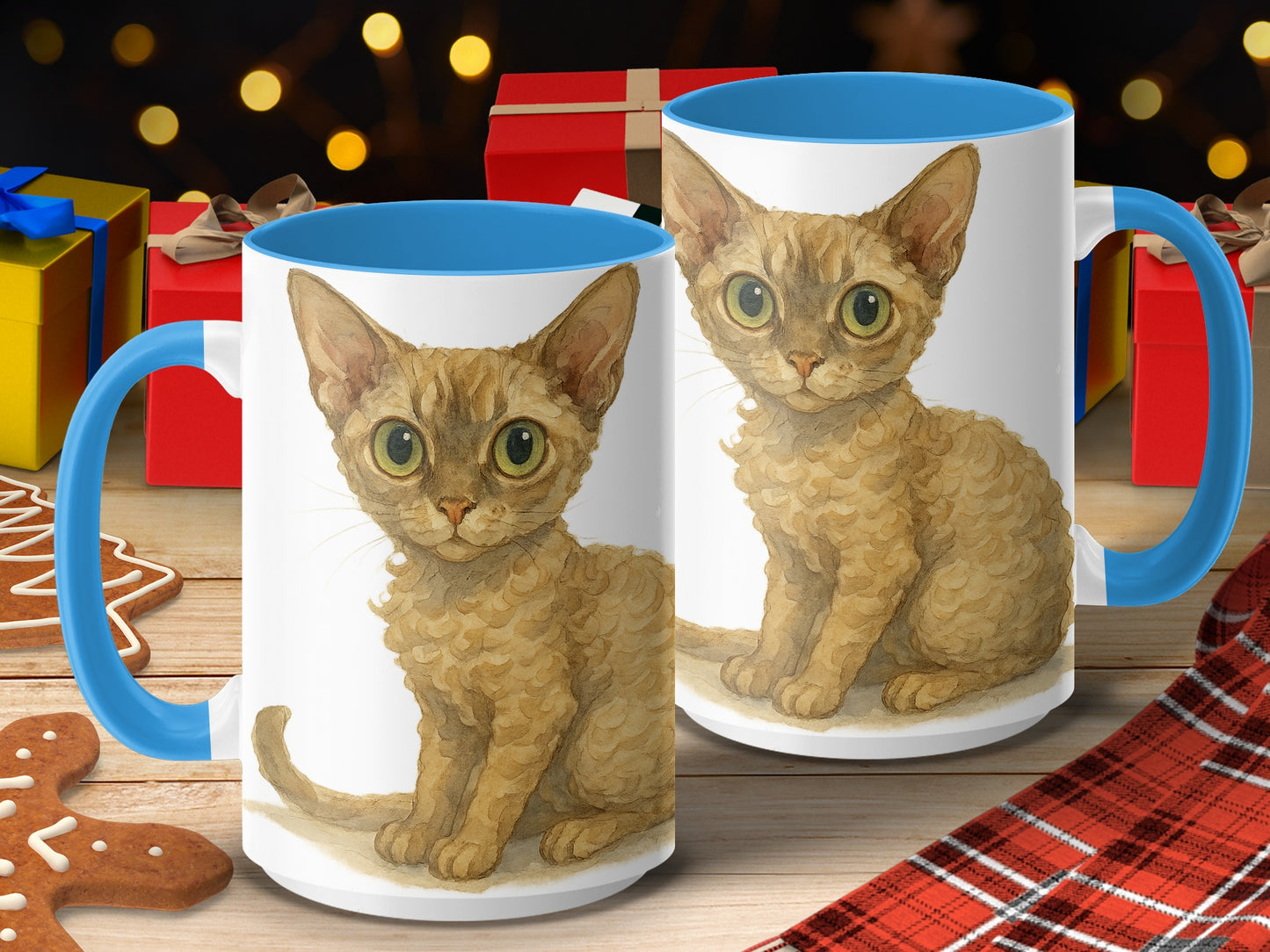 Adorable Cat Art Mug with Blue Handle Unique Mug product type