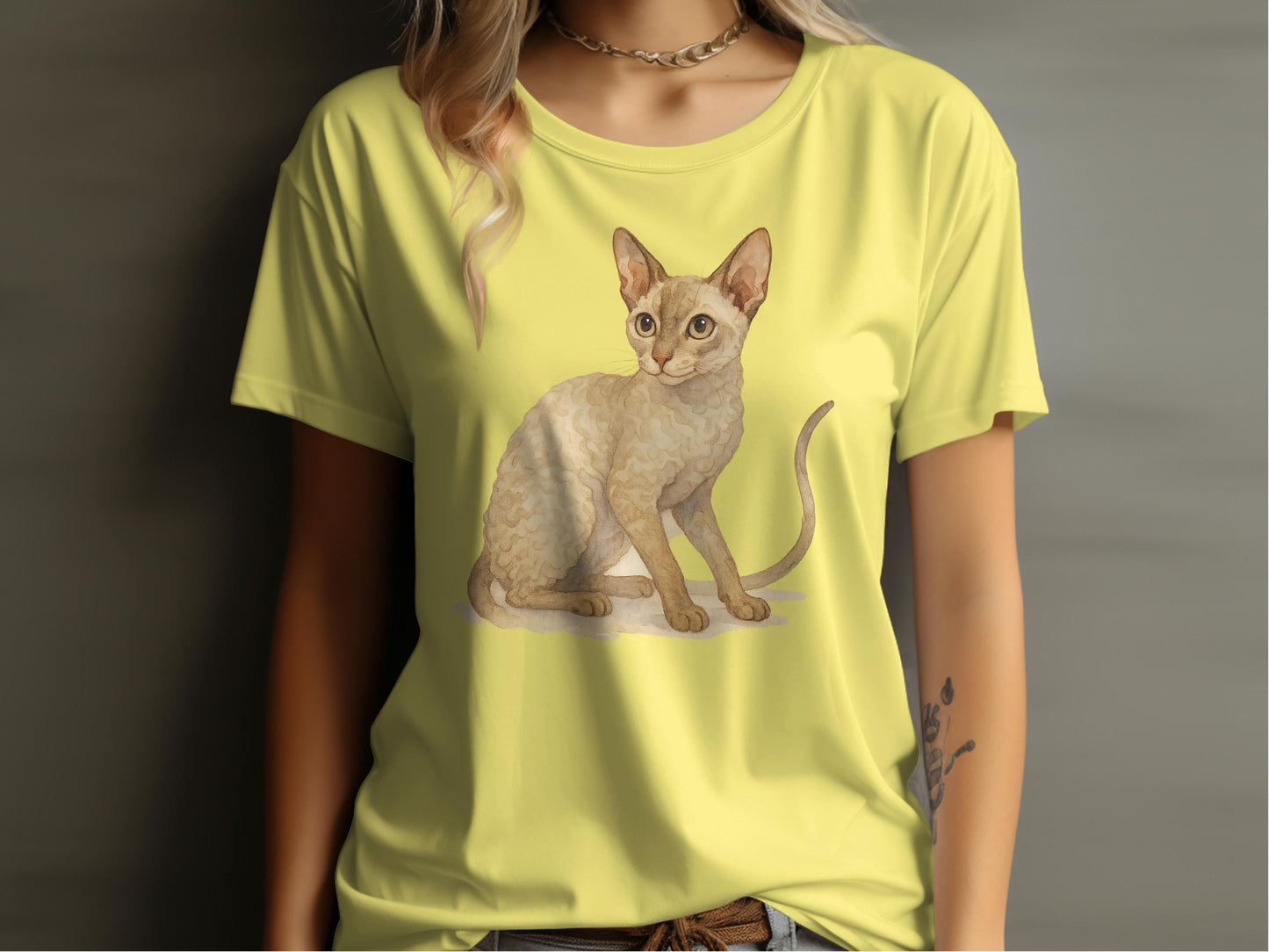 Adorable Cat Graphic on Light Yellow T-shirt product