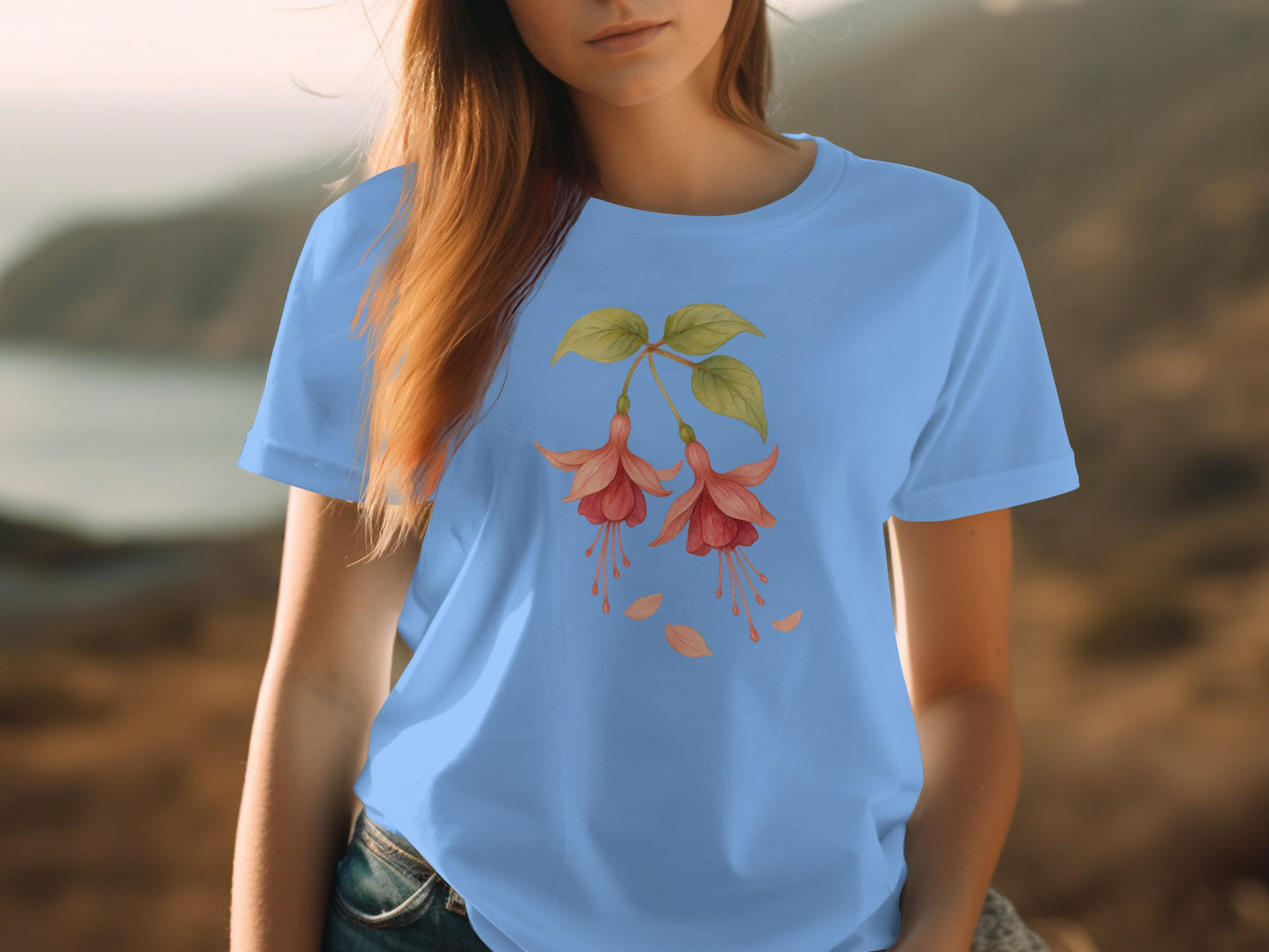 Floral Print T-shirt with Fuchsia Flowers design product type