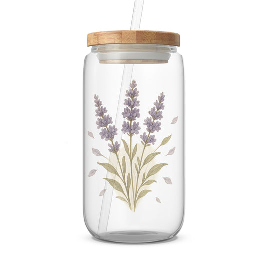 Lavender Design Glass Bottle with Bamboo Lid product type