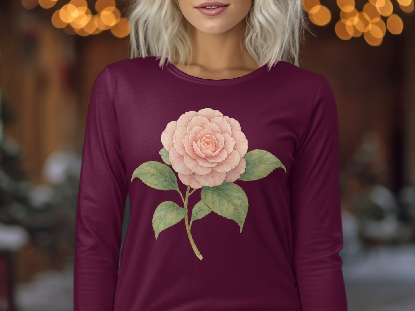 Beautiful Large Pink Flower Design Long Sleeve Shirt product