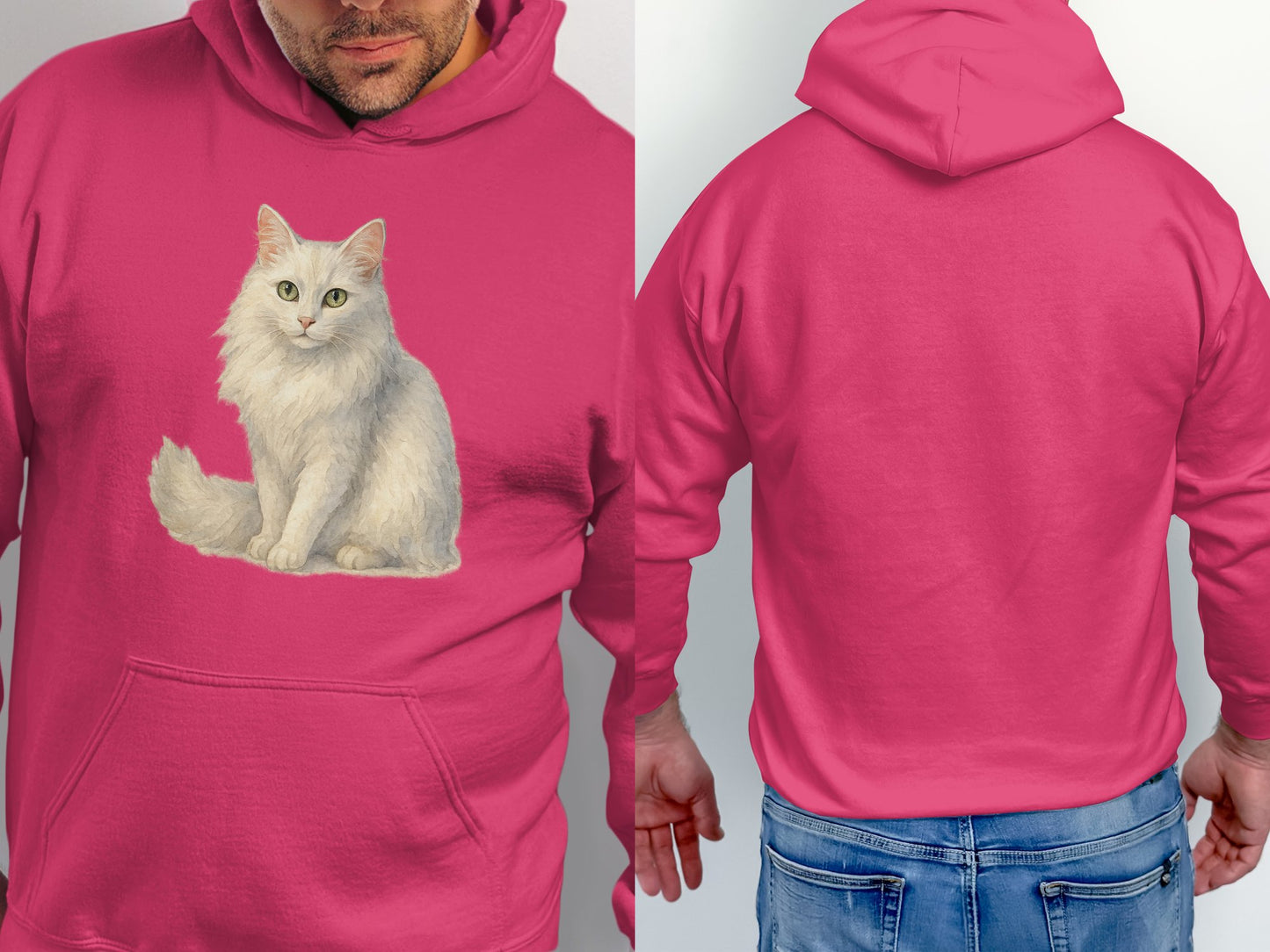 Cute White Cat Graphic on Pink Hoodie product