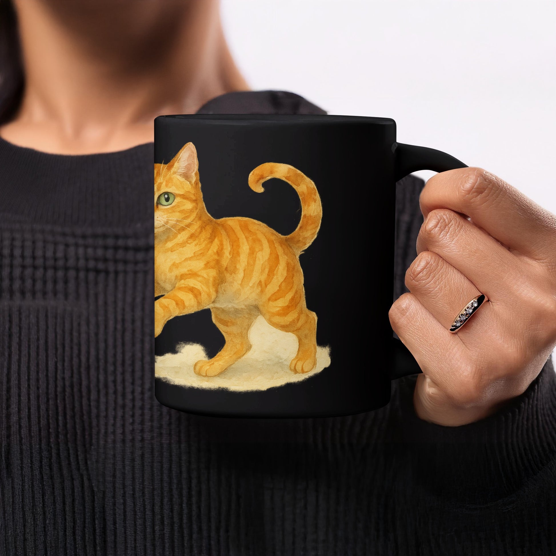 Adorable Orange Tabby Cat Design Black Coffee Mug product