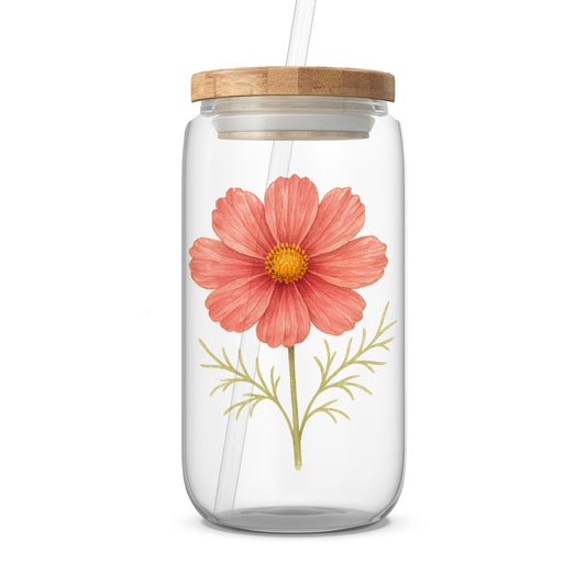 Floral Design Glass Canister With Bamboo Lid product