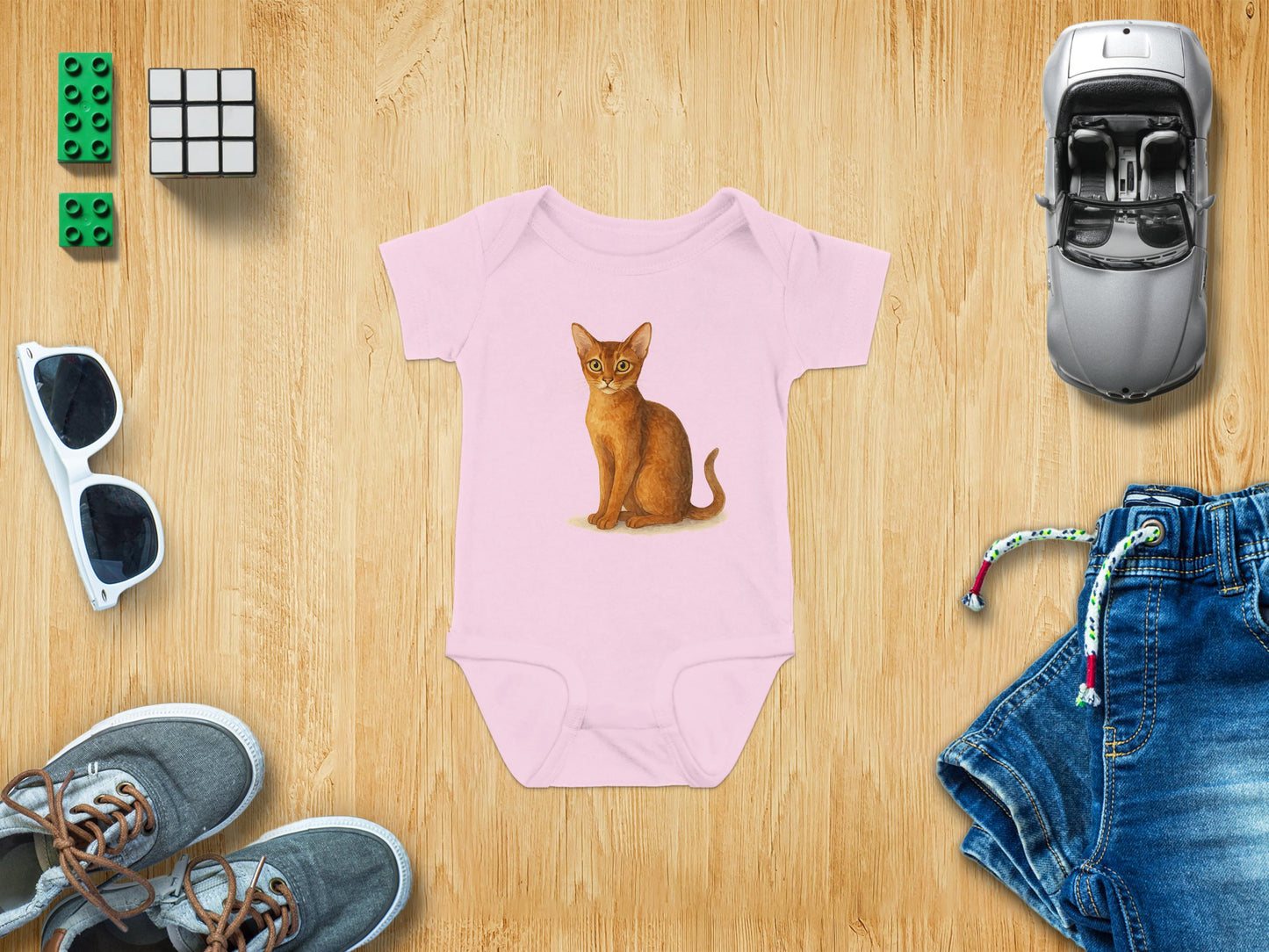 Cute Brown Cat Graphic Pink Onesie Baby Clothing product