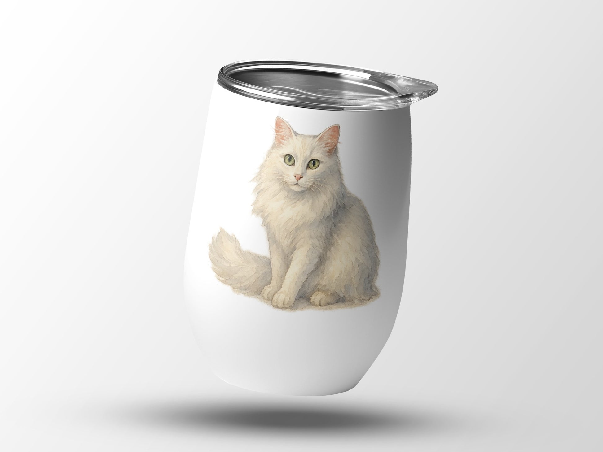 Elegant White Cat Design Insulated Mug Drinkware Product
