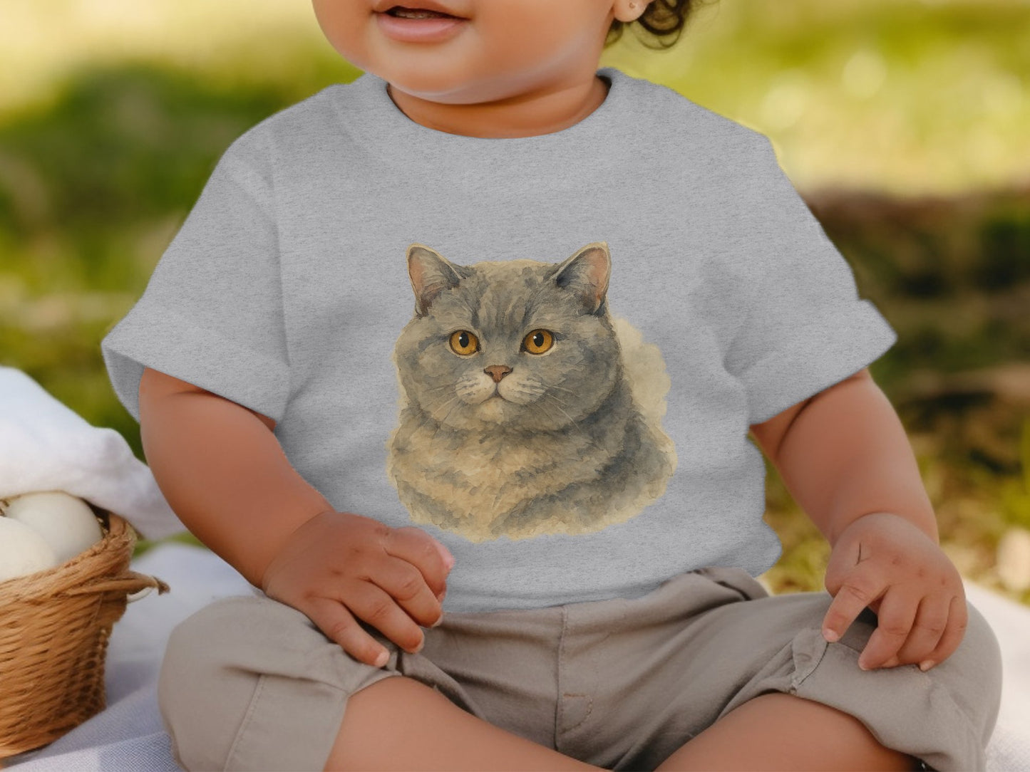 Cute Gray Cat Illustration T-Shirt for Baby product