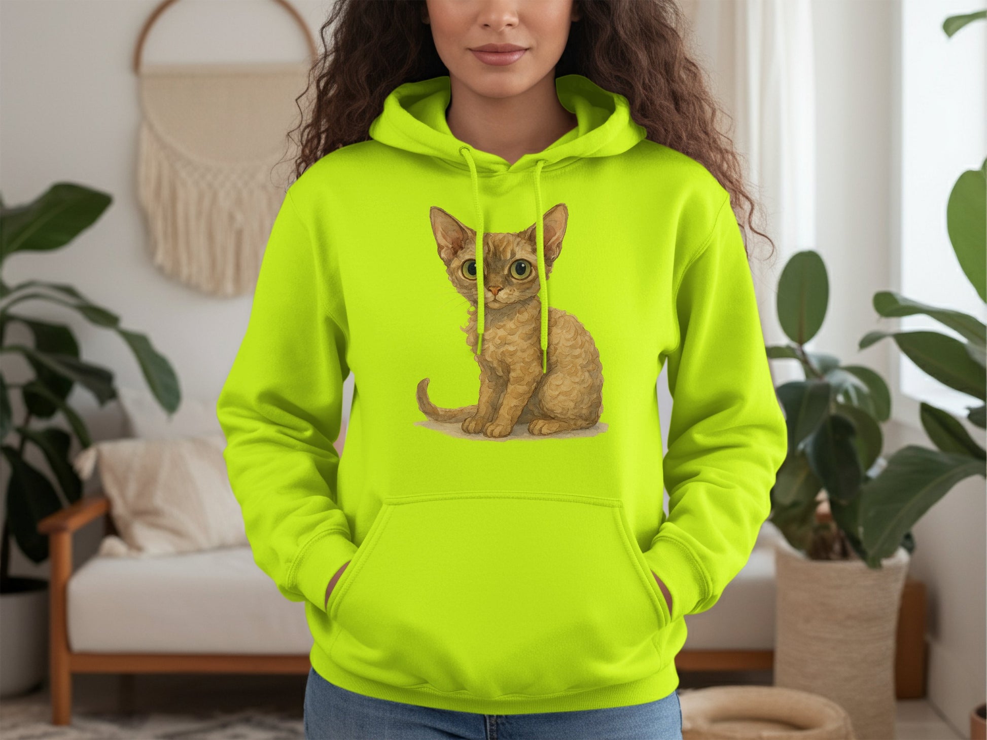 Bright Green Hoodie Featuring Cute Kitten Print product