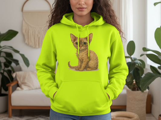 Bright Green Hoodie Featuring Cute Kitten Print product