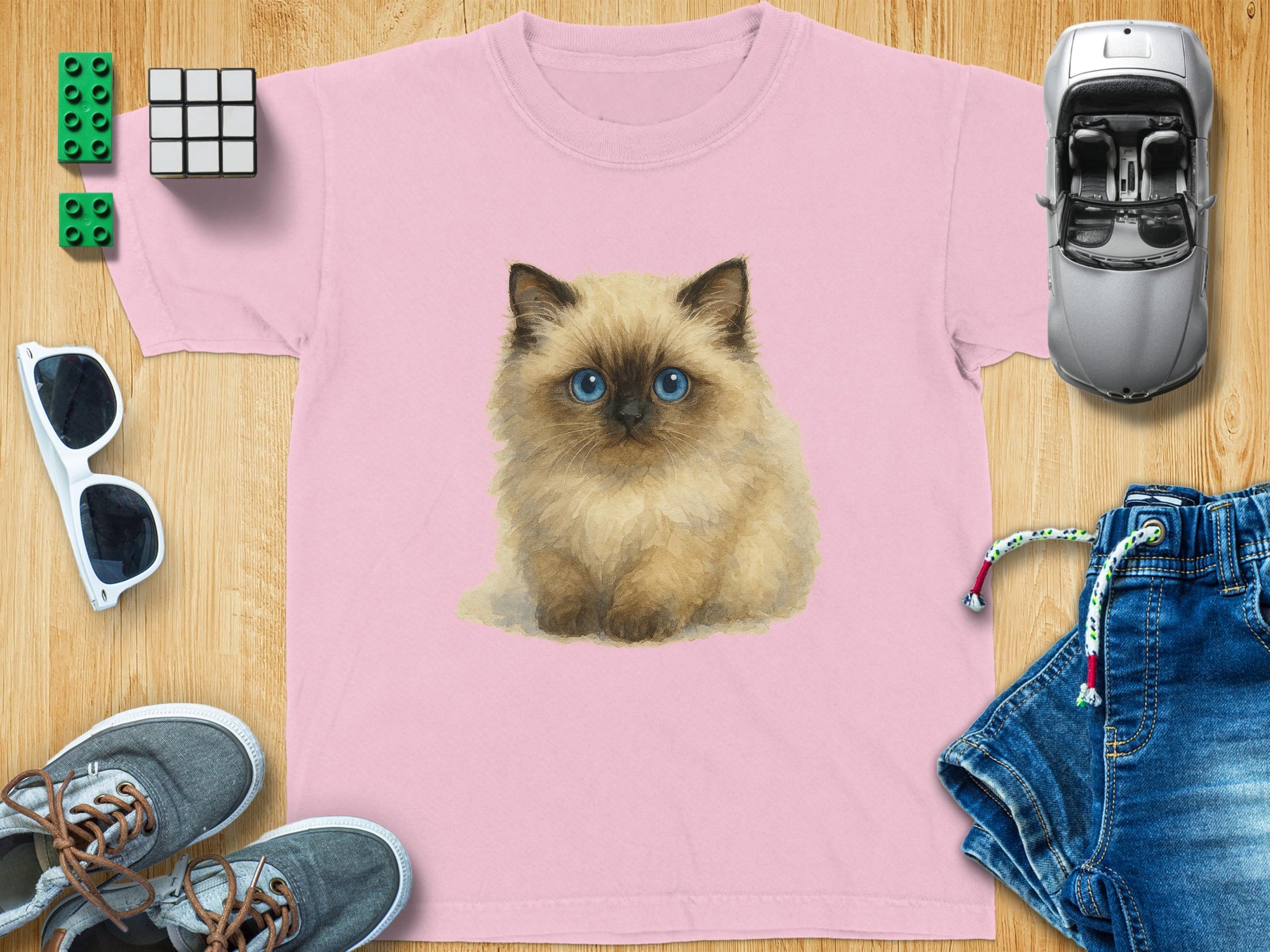 Cute Kitten Print on Pink T-Shirt Product