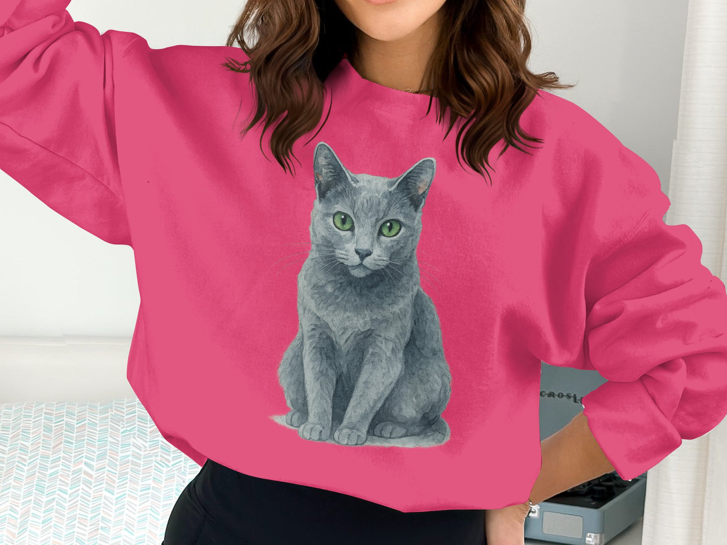 Pink Sweatshirt with Detailed Grey Cat Design product type