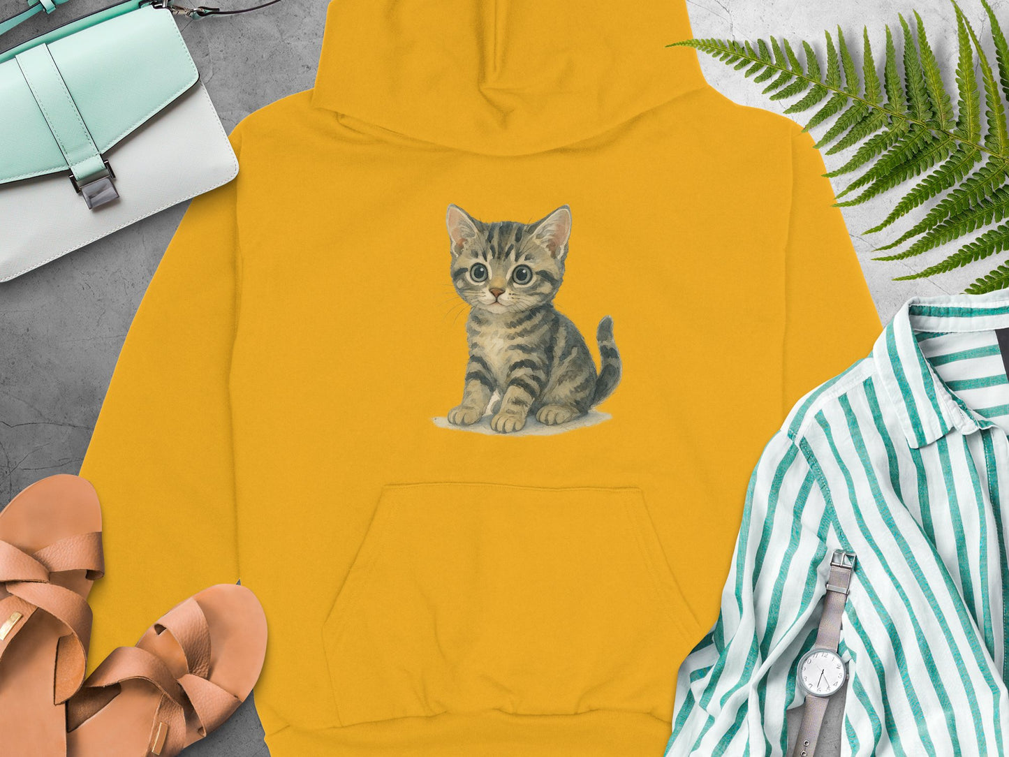 Adorable Kitten Print on Mustard Hoodie product