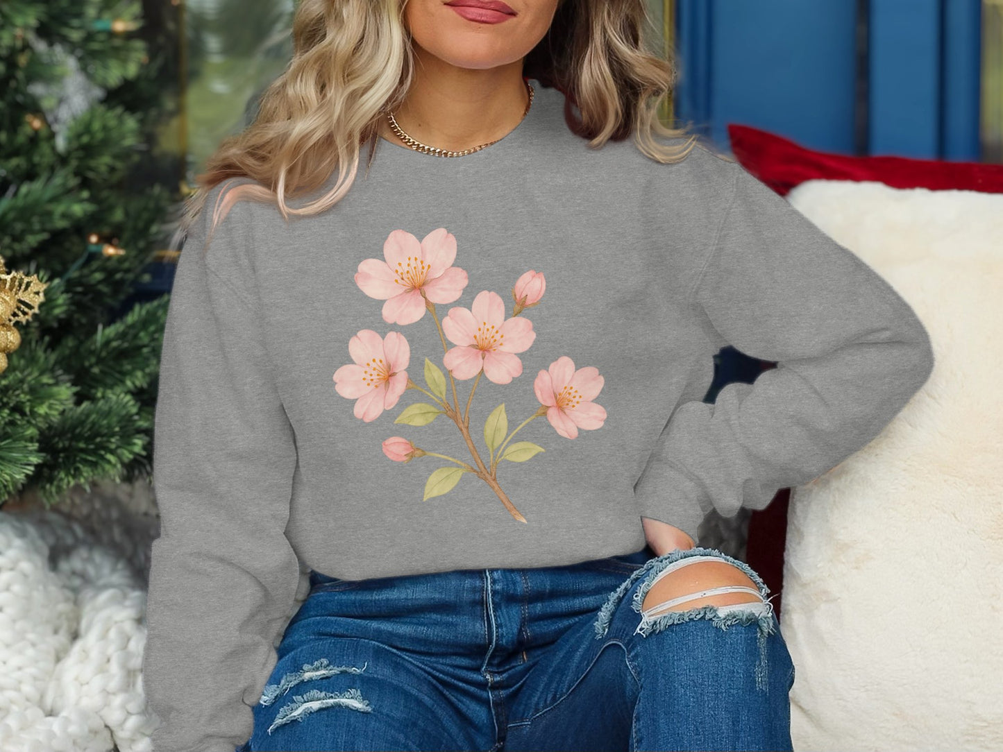 Cozy Cute Pink Flower Print Sweatshirt product type