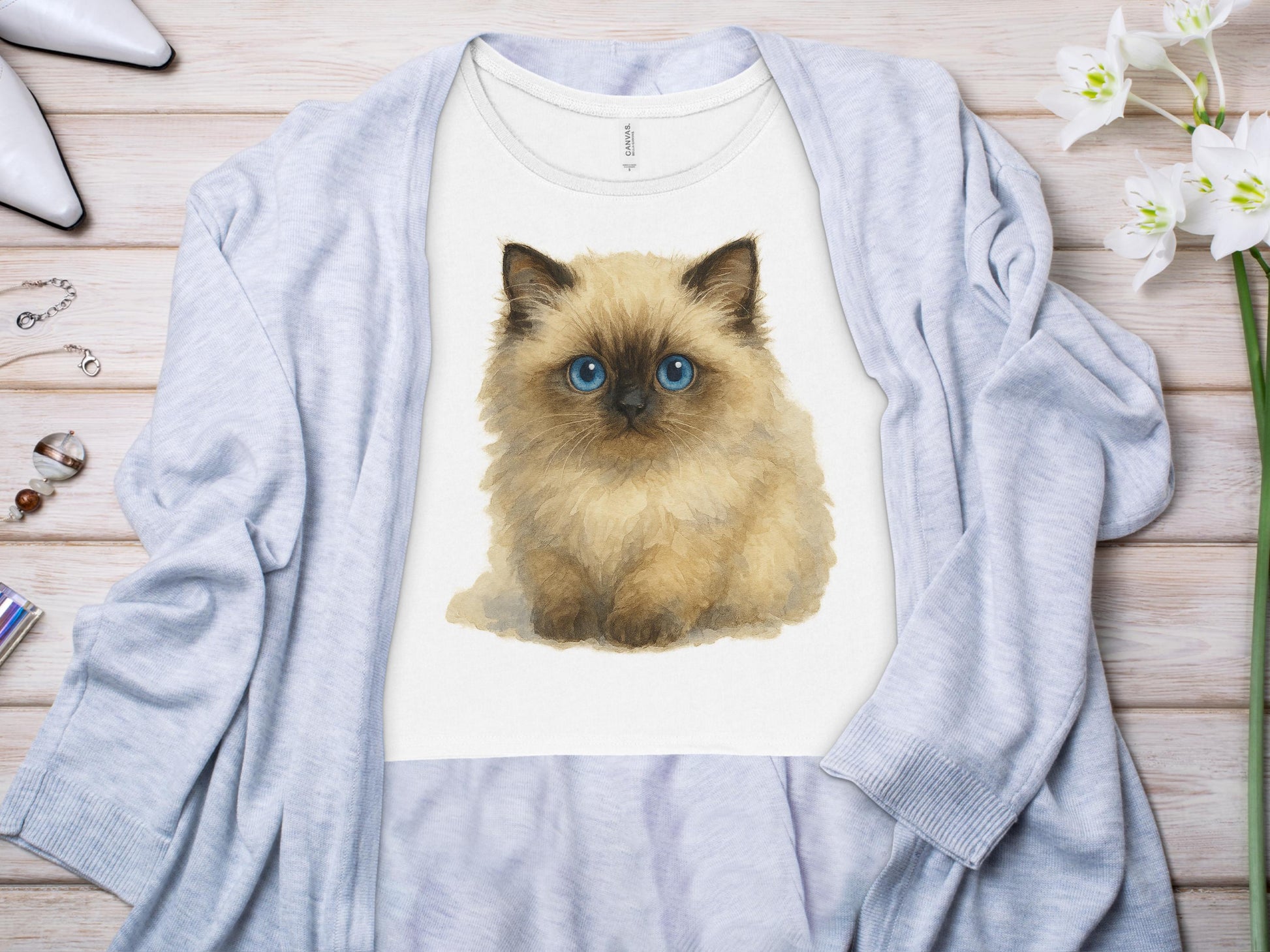 Cute Fluffy Blue Eyed Cat Artwork Print product type