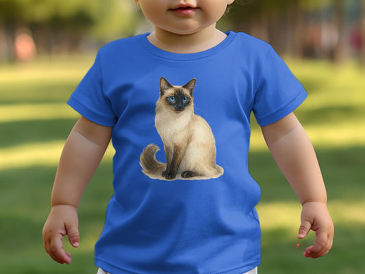 Cute Blue T-Shirt with Siamese Cat Graphic design product type