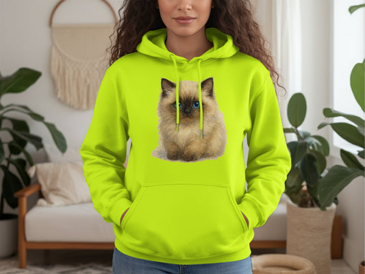 Bright Green Hoodie with Adorable Kitten Print product