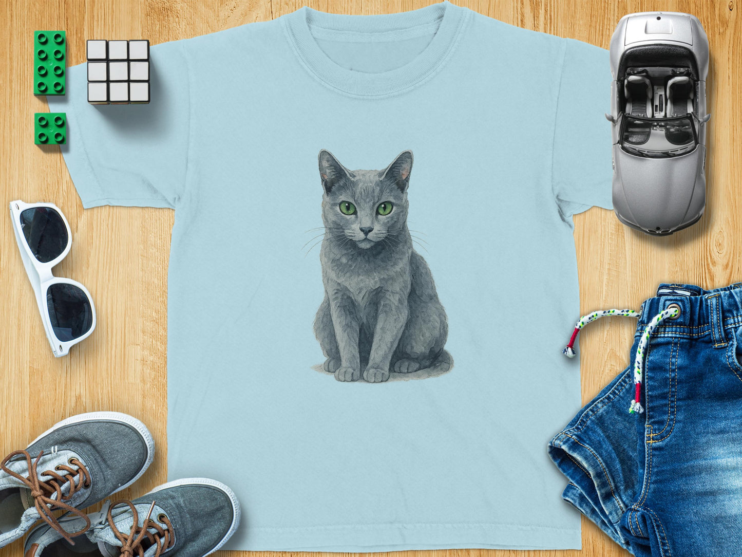 Adorable Green-Eyed Cat Print Children's T-Shirt product type
