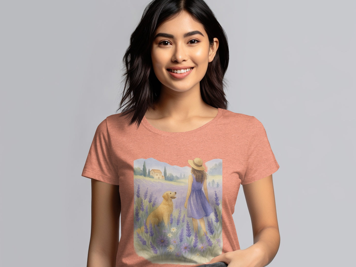 Woman with Dog in Lavender Field T-shirt product