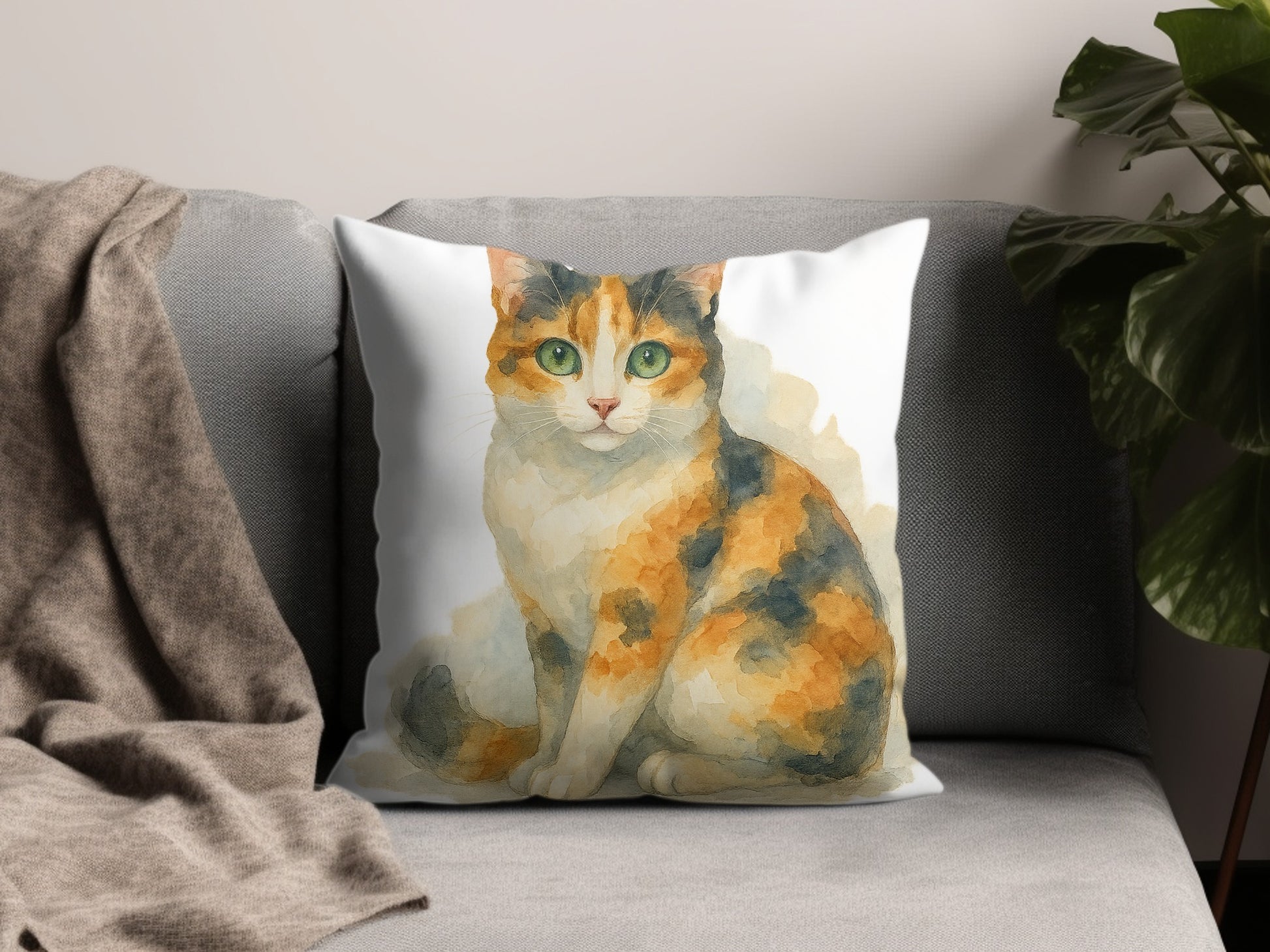 Cozy Living Room Calico Cat Throw Pillow product