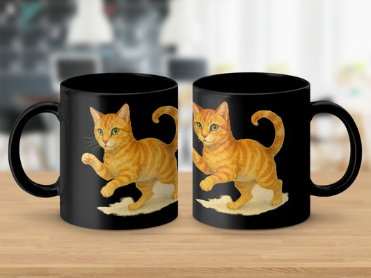 Playful Orange Tabby Cat Design Black Mug product type