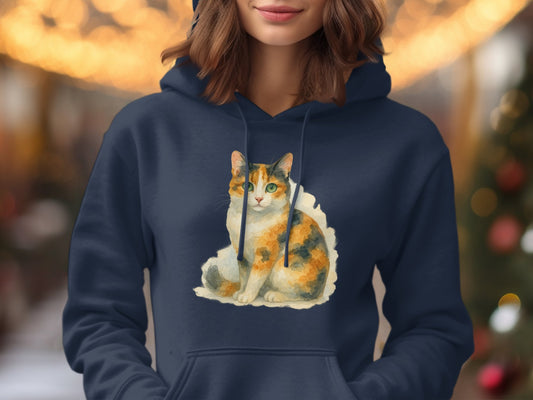 Cozy Hoodie Featuring Calico Cat Artwork Product Type
