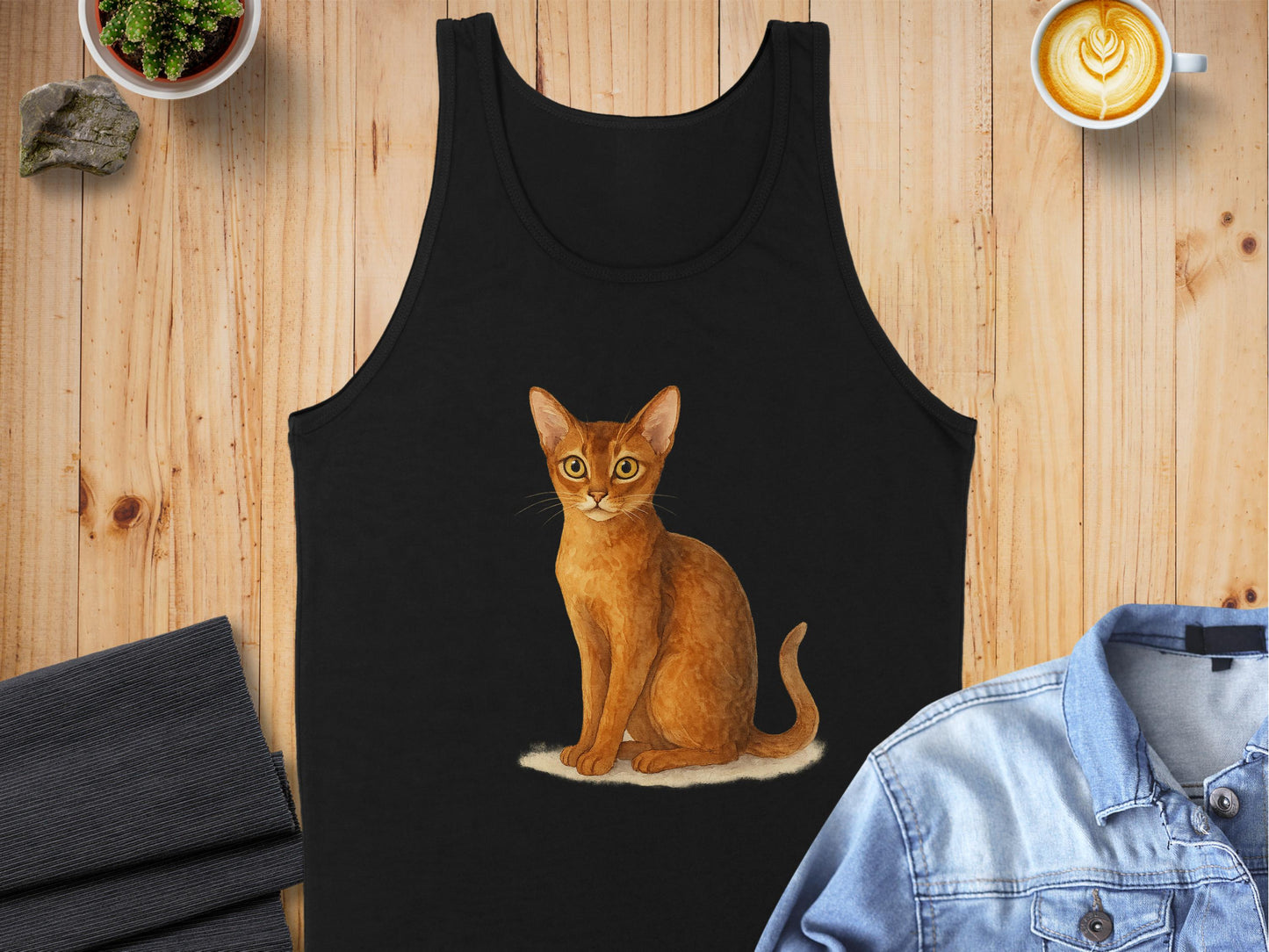 Cute Cat Print Black Tank Top product