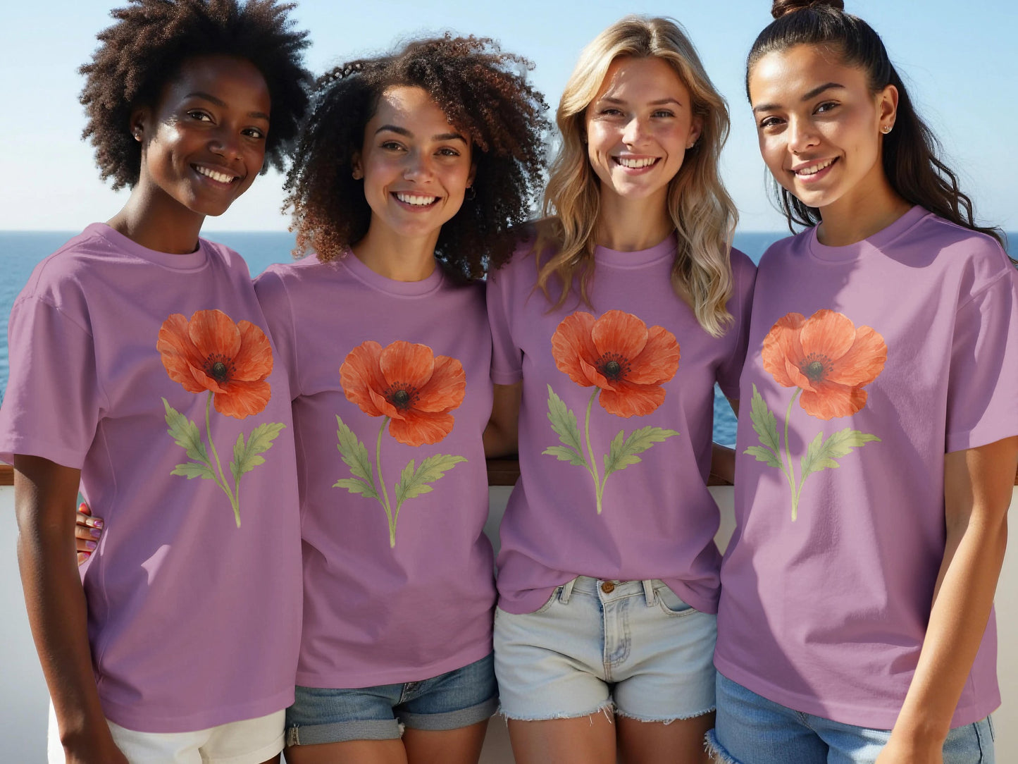 Vibrant Floral Design Tees with Poppy Print product type