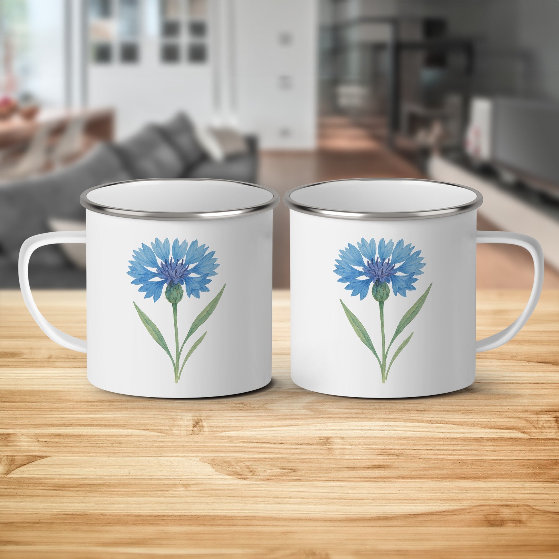 Beautiful Blue Flower Design Enamel Camping Mug product