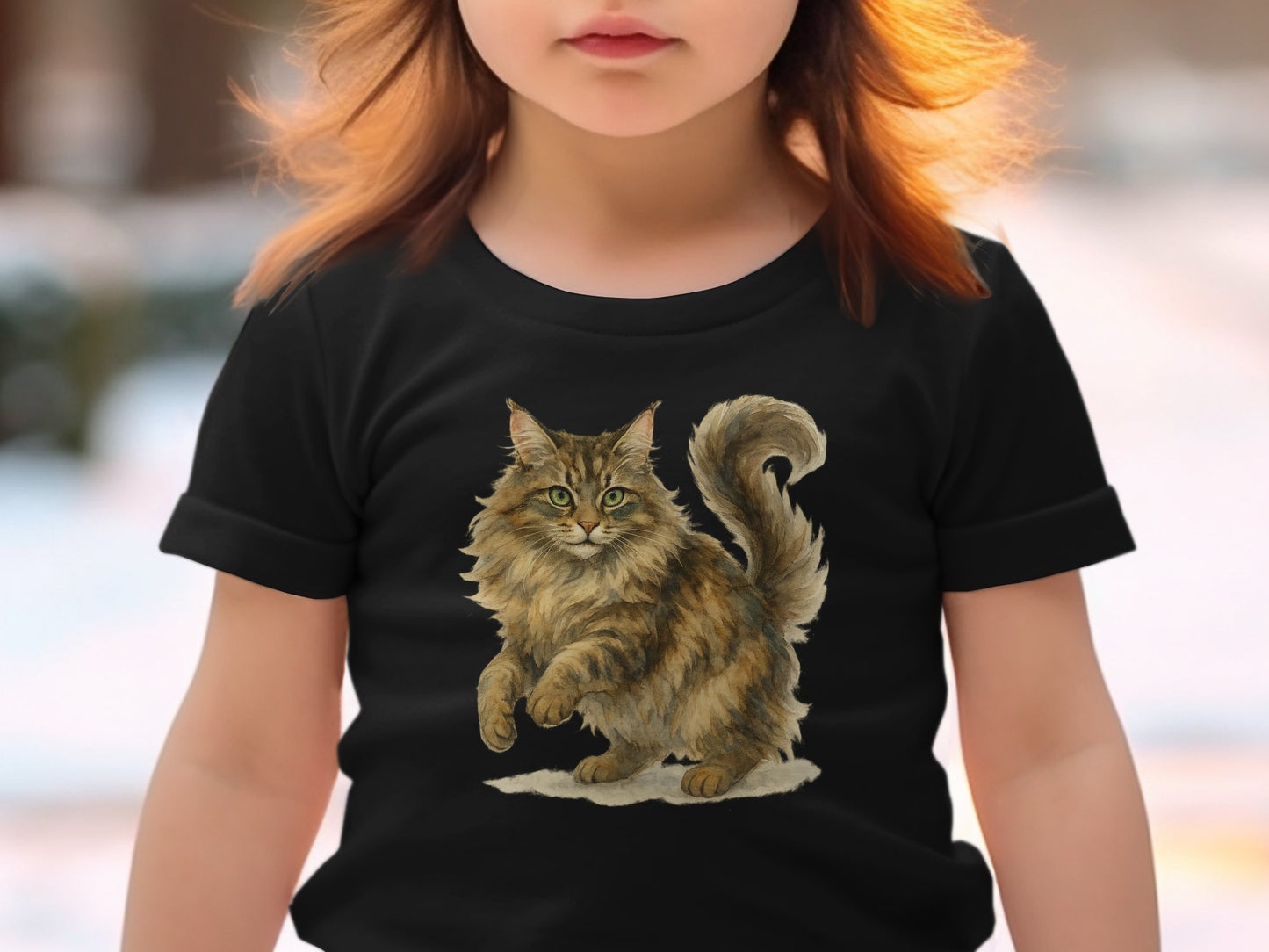 Cute Printed Black Tee with Cat Design product