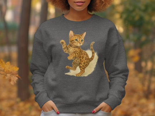 Cute Playful Kitten Design on Grey Women's Sweater product
