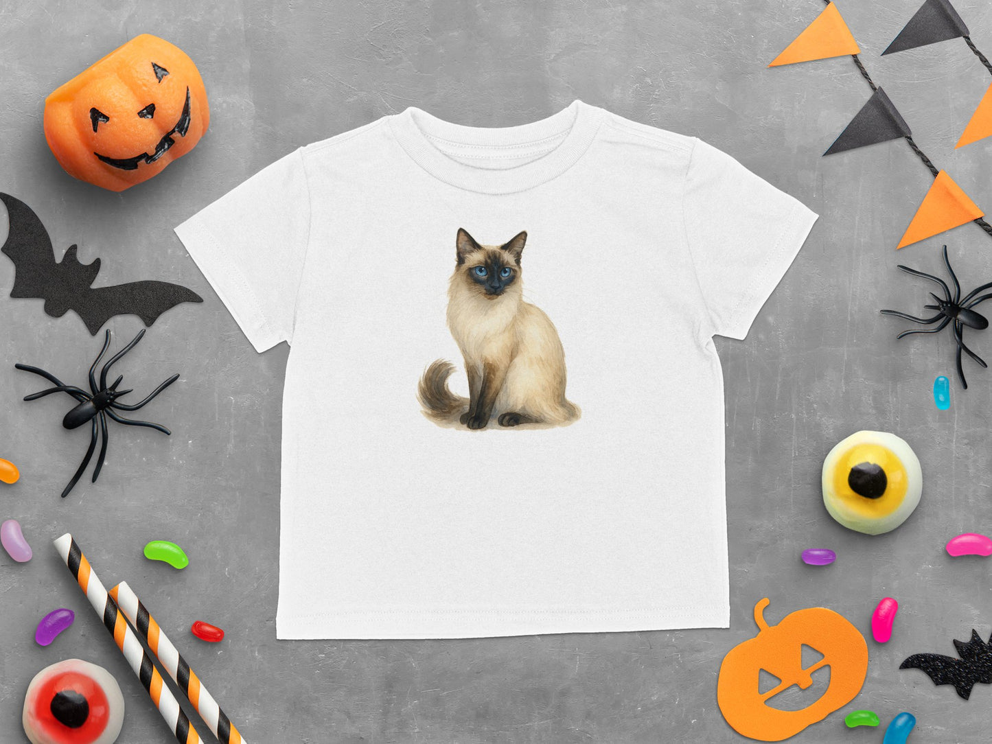 Adorable Siamese Cat Print on Halloween Kids T-shirt product type