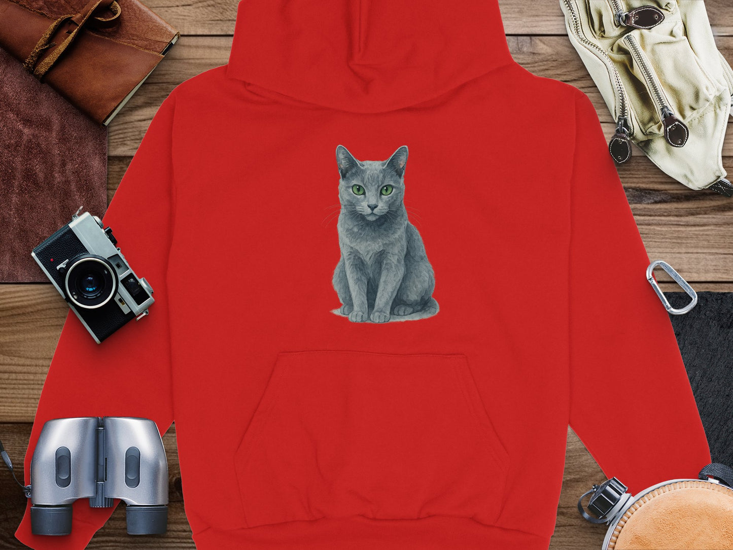 Vintage Red Hoodie with Cat Graphic product type
