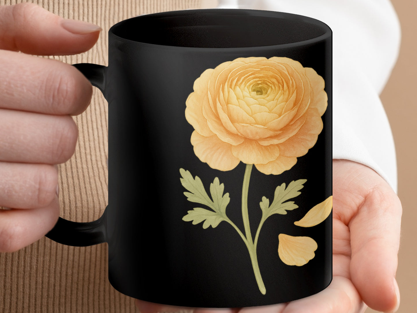 Floral Design Black Mug Beautiful Coffee Cup product
